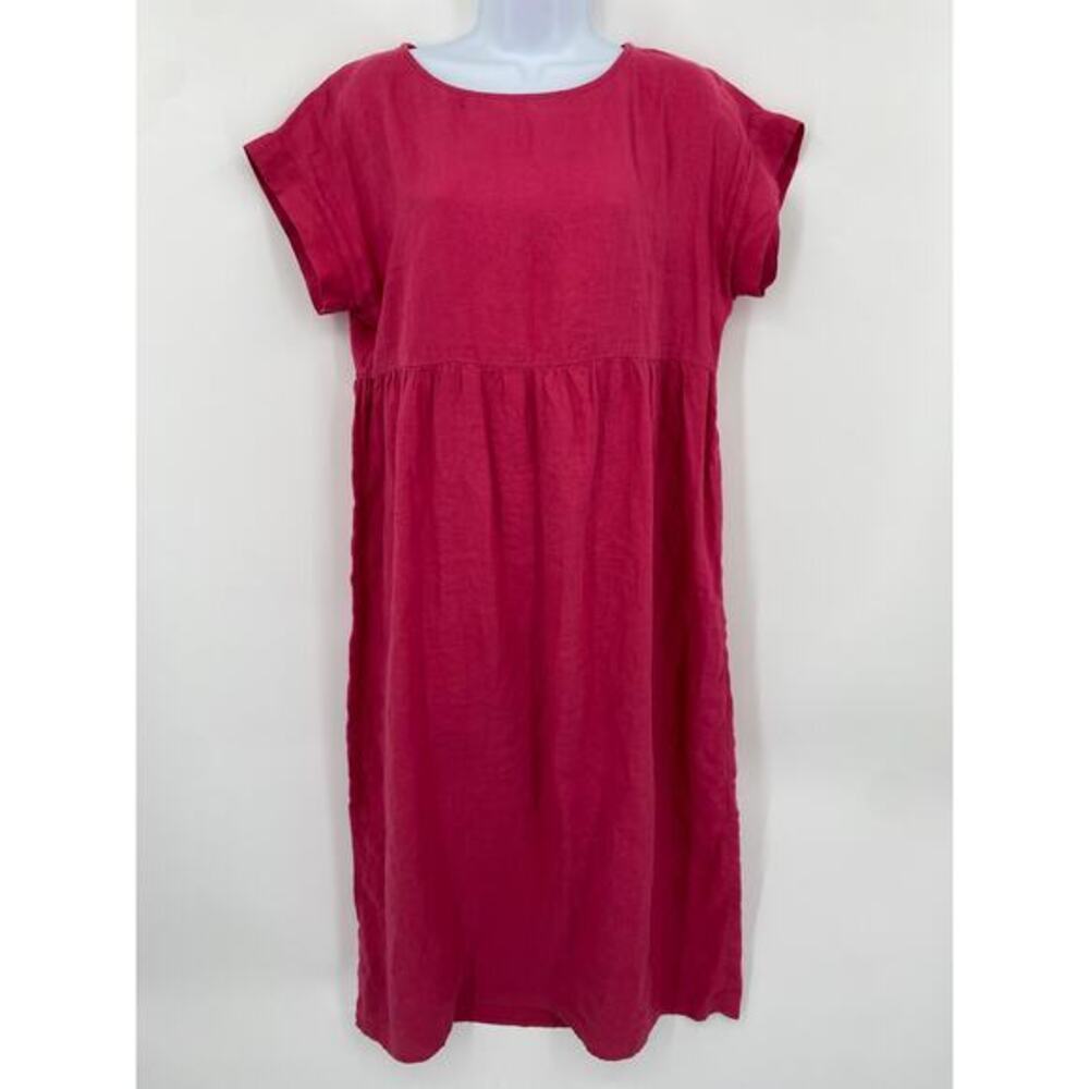 Uniqlo dark pink linen midi swing dress